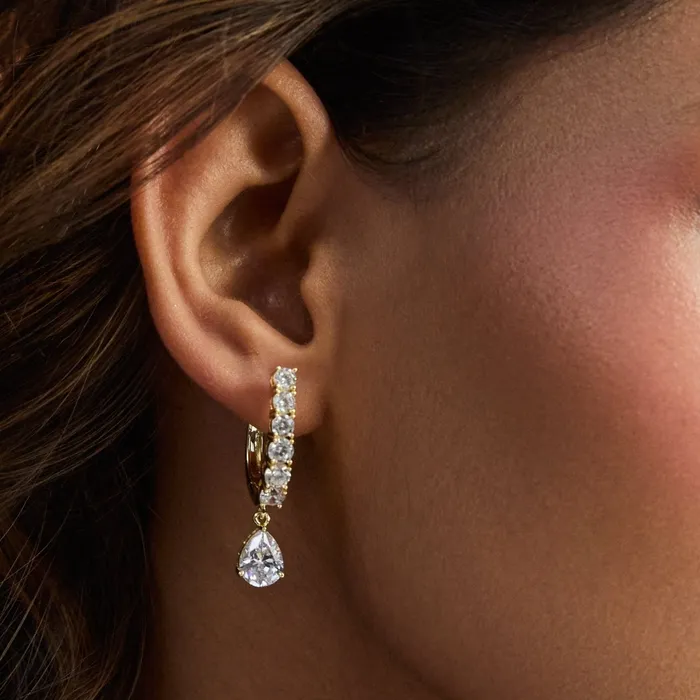 Earrings SILVER Drop of Light CZ Gold Plated Silver Hoop Earrings