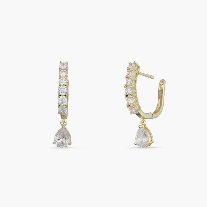 Earrings SILVER Drop of Light CZ Gold Plated Silver Hoop Earrings