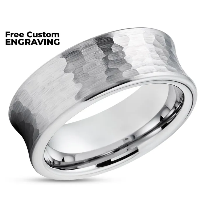 Hammered Tungsten Ring Concave Ring 8mm Wedding Band Tungsten Carbide Ring Clean Casting Jewelry Rings