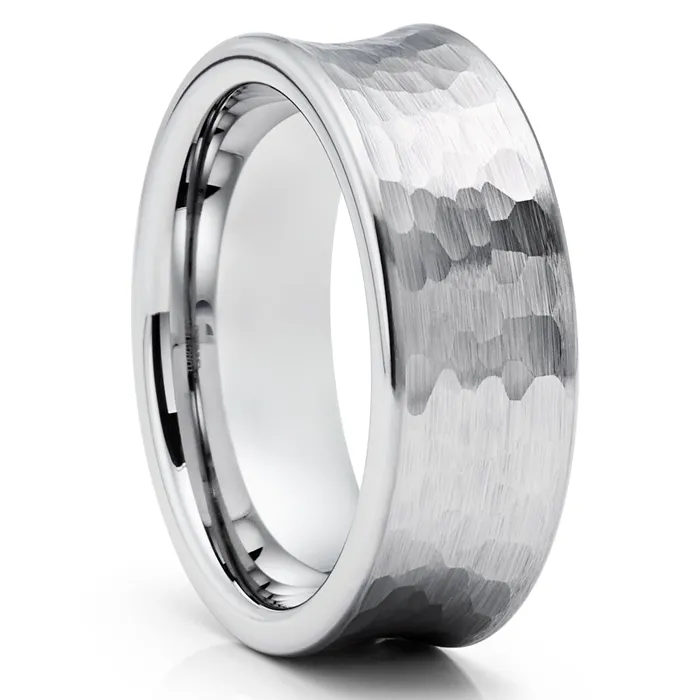 Hammered Tungsten Ring Concave Ring 8mm Wedding Band Tungsten Carbide Ring Clean Casting Jewelry Rings