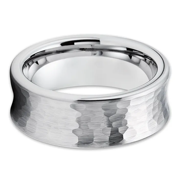 Hammered Tungsten Ring Concave Ring 8mm Wedding Band Tungsten Carbide Ring Clean Casting Jewelry Rings