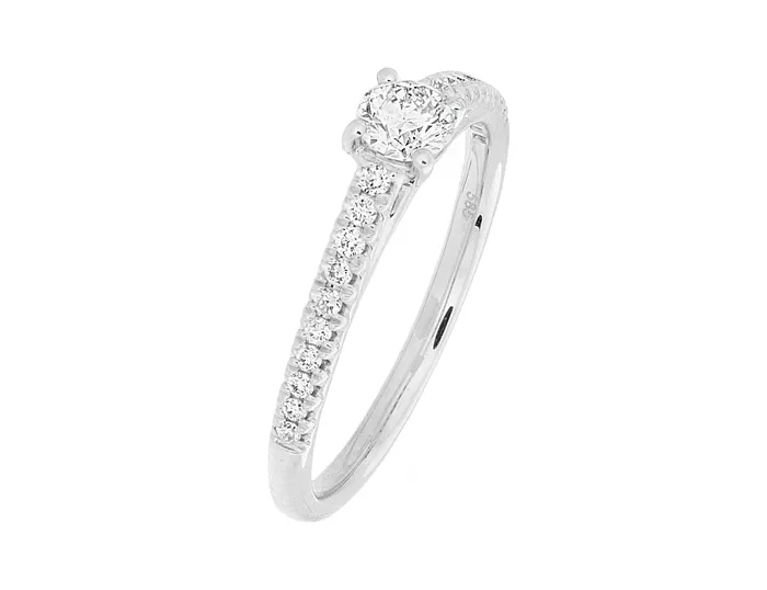 International Diamond Center Rings Complete Rings White Gold with 023 CTW Round Diamond Diamond Center Stone Classic Engagement Ring