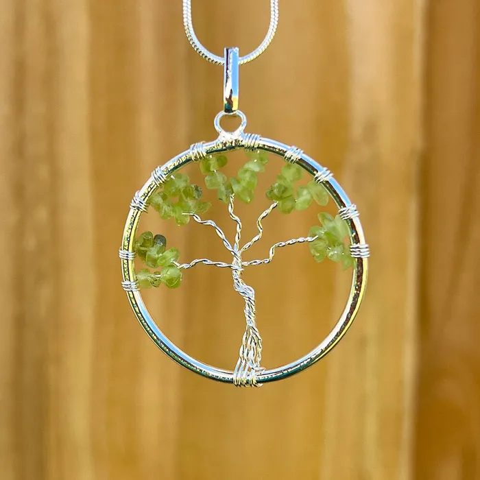 Magic Crystals Peridot Stone Handmade Tree of Life Necklace Necklaces