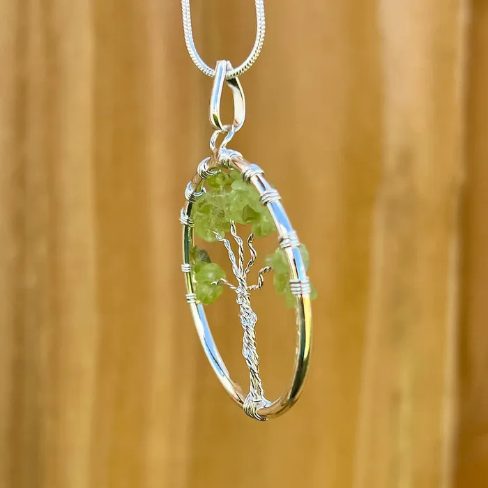 Magic Crystals Peridot Stone Handmade Tree of Life Necklace Necklaces