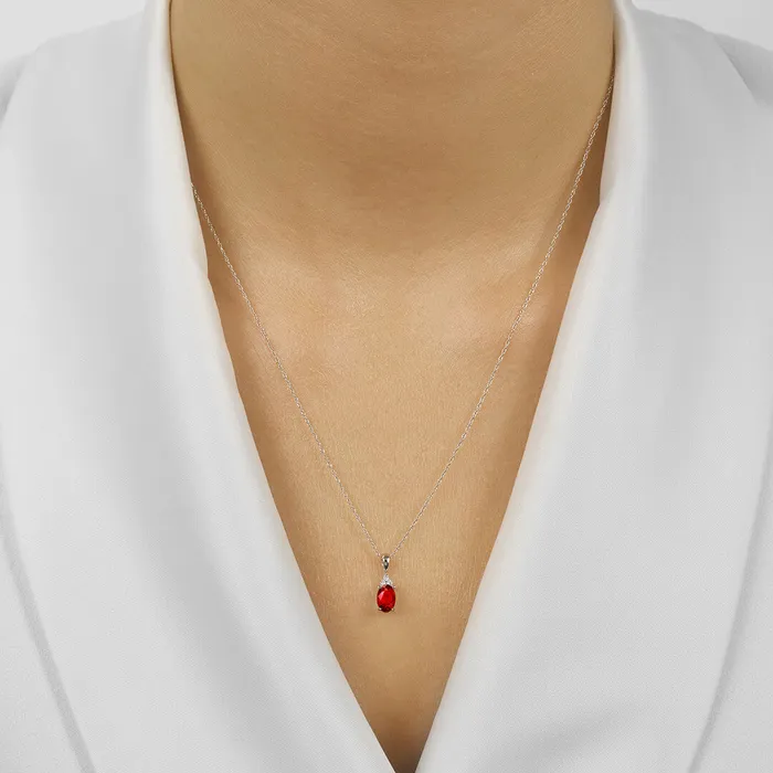 Necklaces International Diamond Center 10K White Gold Color Ens Prong Garnet Necklace 130CT