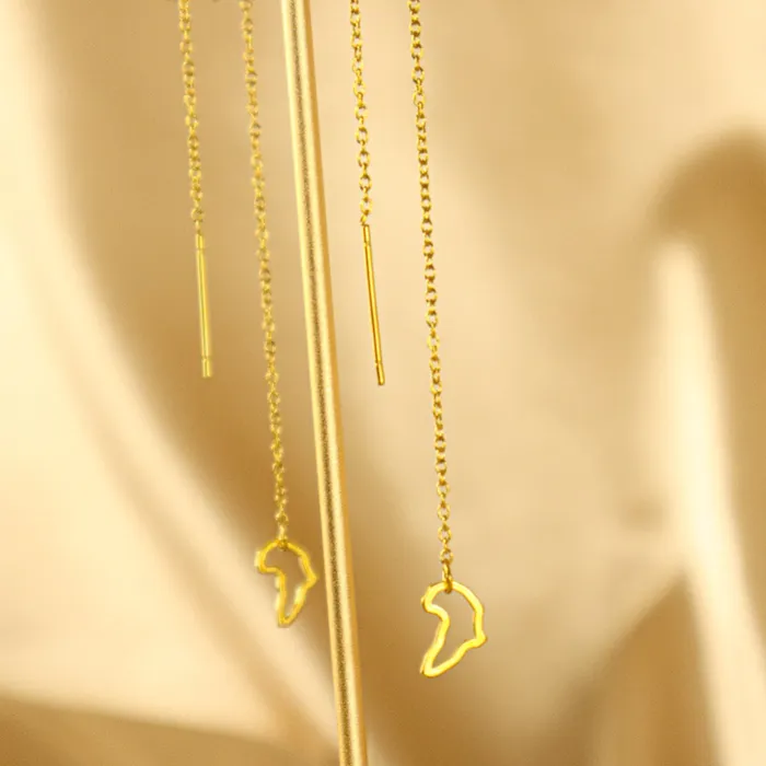 Omolola Jewellery Earrings Adanna 18ct Gold Plated Stainless Steel Africa Map Drop Earrings