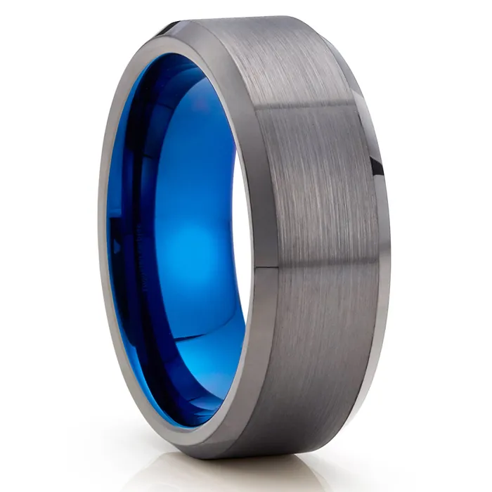 Rings Clean Casting Jewelry Blue Tungsten Wedding Ring Gunmetal Wedding Ring Blue Wedding Ring Gunmetal