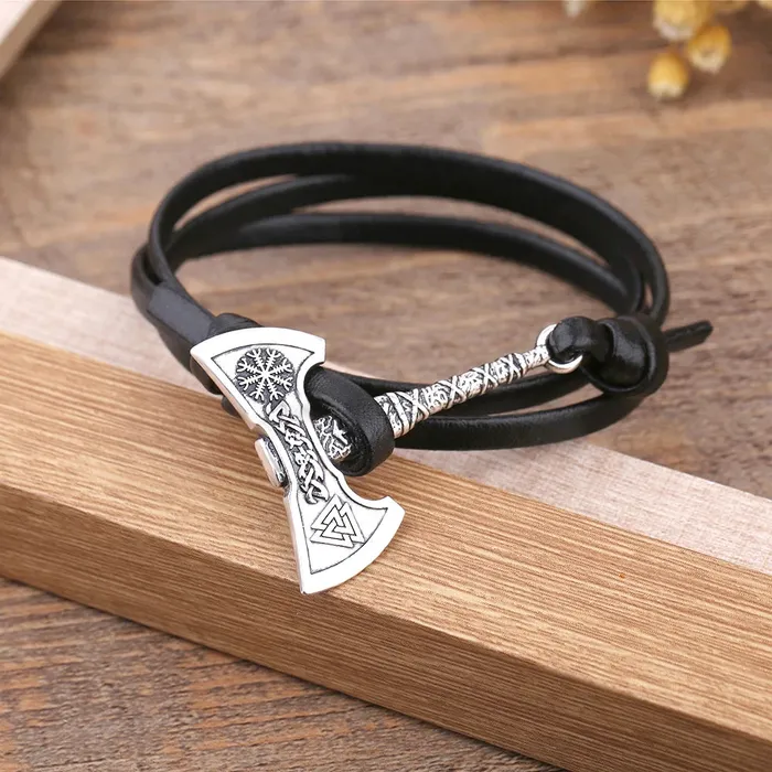 Valhalla Vikings Bracelets Battle Axe Wrap Leather Bracelet