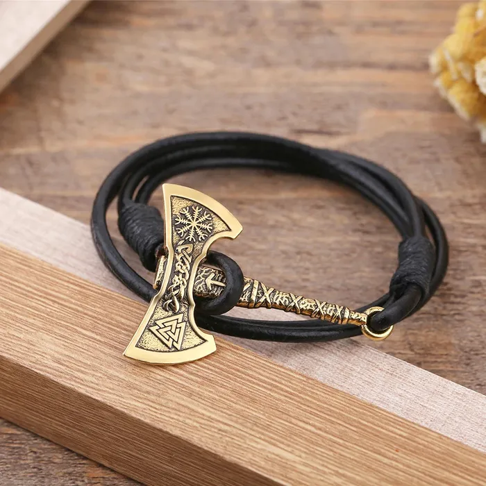 Valhalla Vikings Bracelets Battle Axe Wrap Leather Bracelet