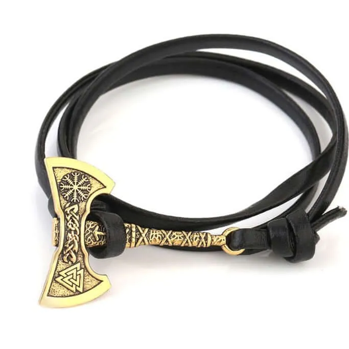 Valhalla Vikings Bracelets Battle Axe Wrap Leather Bracelet