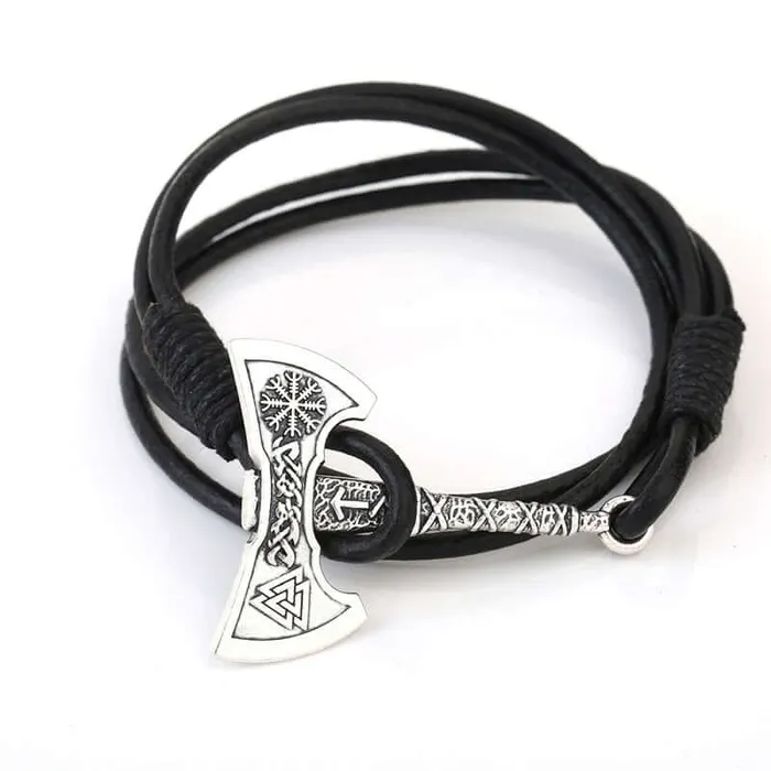 Valhalla Vikings Bracelets Battle Axe Wrap Leather Bracelet