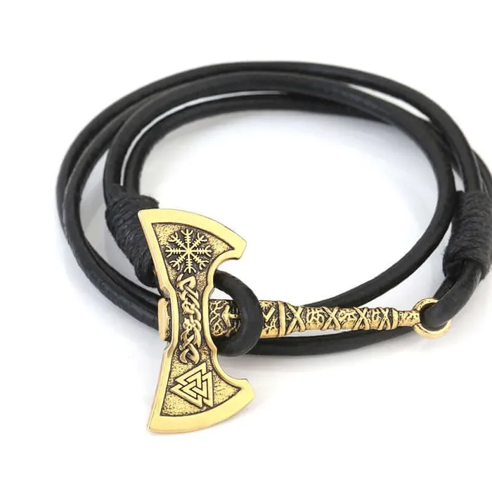 Valhalla Vikings Bracelets Battle Axe Wrap Leather Bracelet