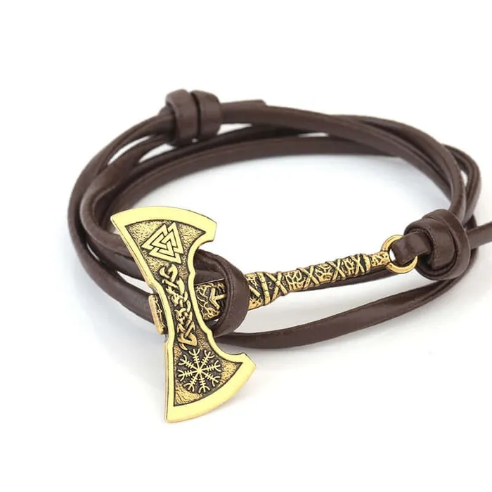 Valhalla Vikings Bracelets Battle Axe Wrap Leather Bracelet