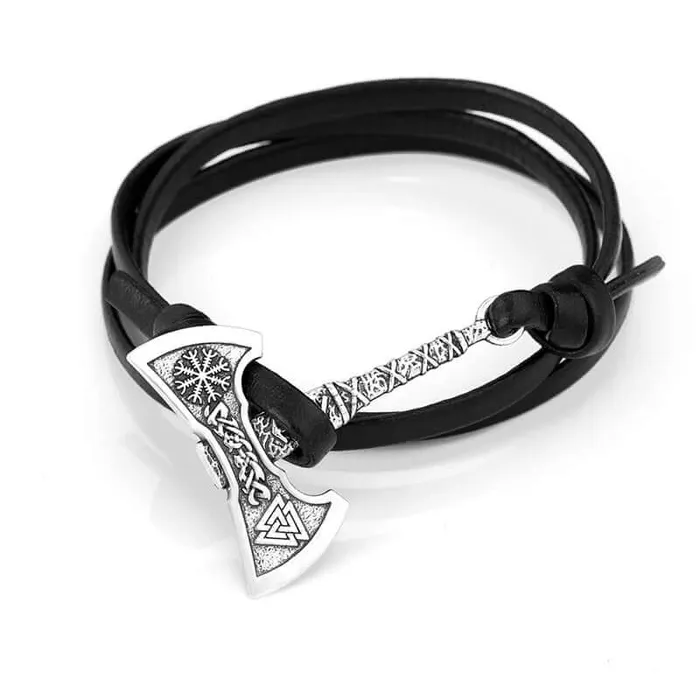 Valhalla Vikings Bracelets Battle Axe Wrap Leather Bracelet